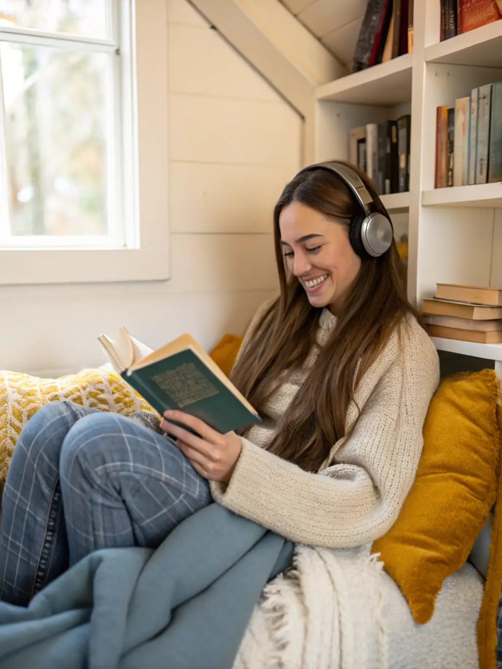 A lifestyle image featuring a person using a product (e.g., headphones) in a natural, everyday setting, demonstrating how PixelBay Studio creates engaging and relatable visuals.